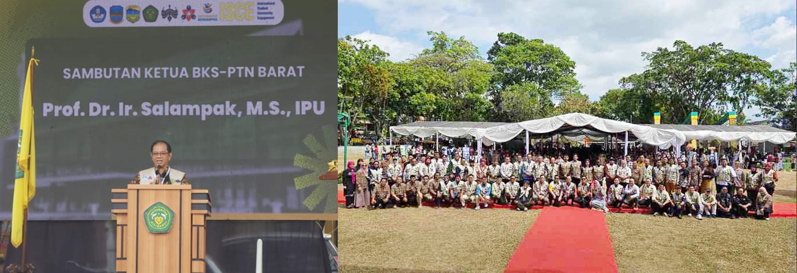 Rektor Universitas Palangka Raya (UPR) yang juga Ketua Badan Kerja Sama Perguruan Tinggi Negeri (BKS-PTN) Barat, Prof. Dr. Ir. Salampak, M.S., IPU., ASEAN Eng.,saat memberikan sambutan pada acara KKN Internasional, kemarin.